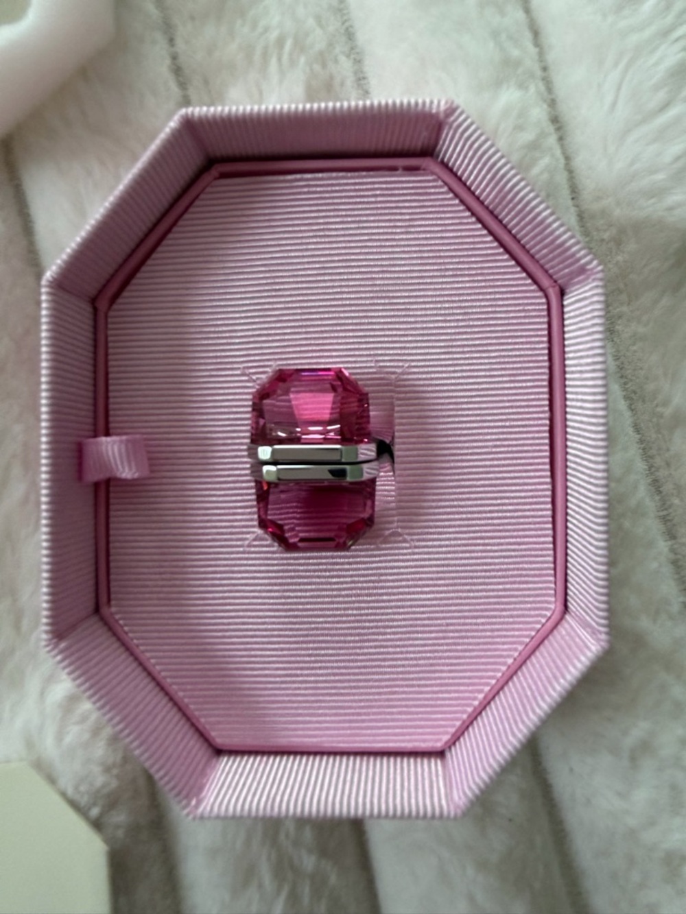 Swarovski Pink Crystal Cocktail Ring in Silver-Tone